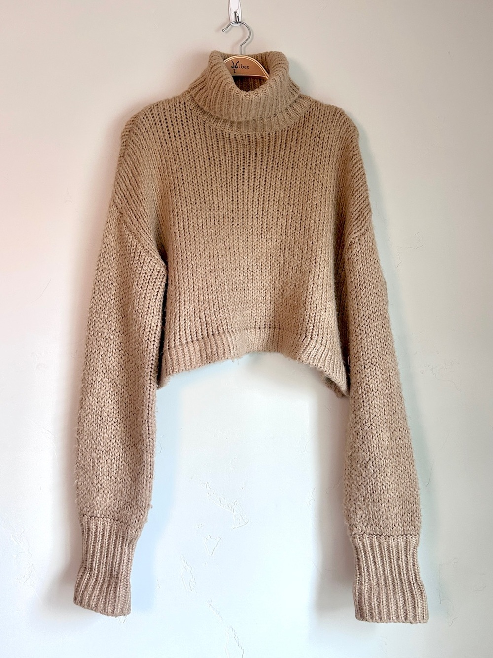 Mable Cropped Turtleneck Sweater in Beige